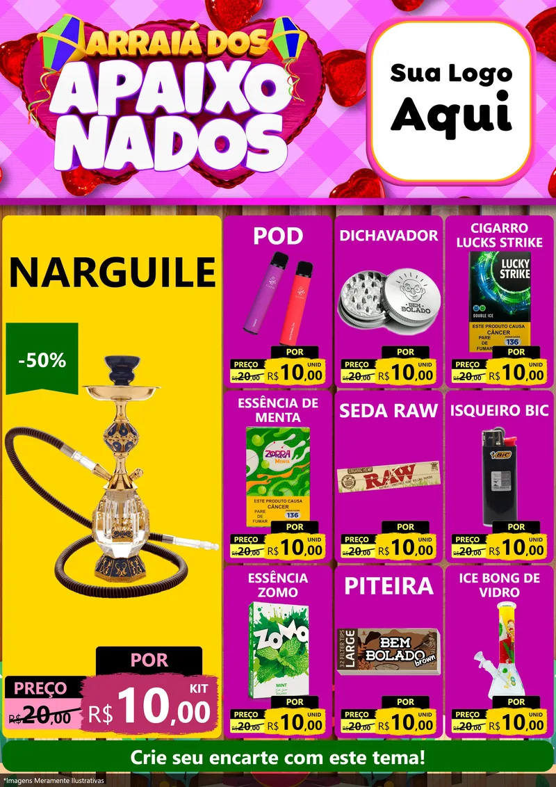 Modelo de Encarte para Encarte A4 Vertical com o tema Arraiá dos Apaixonados para Tabacaria
