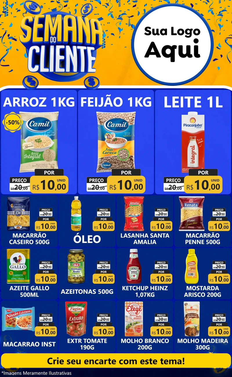 Modelo de Encarte para Encarte Grande com o tema Semana do Cliente para Supermercado