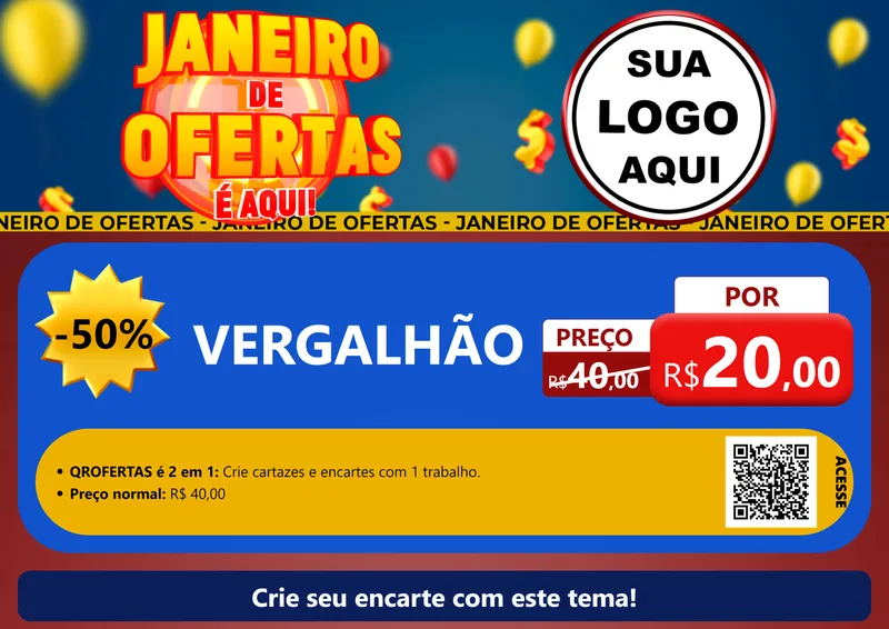 Modelo de Cartaz para Cartaz A4 Horizontal com o tema Janeiro de Ofertas É Aqui! para Ferragens