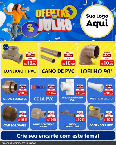Modelo de Rede Social para Feed Instagram com o tema Ofertas de Julho para Tubos e conexões