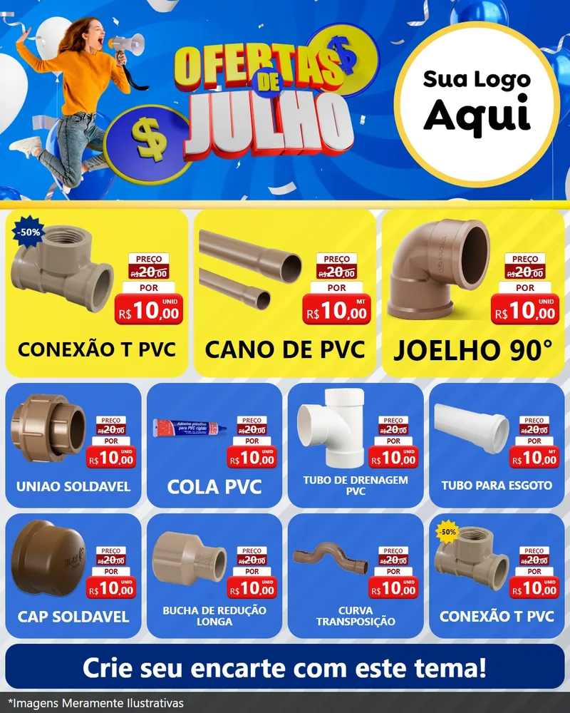 Modelo de Rede Social para Feed Instagram com o tema Ofertas de Julho para Tubos e conexões