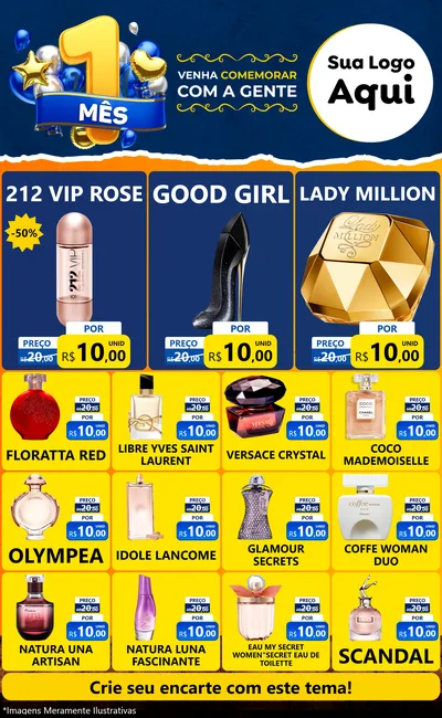 Modelo de Encarte para Encarte Grande com o tema Um Mês de Aniversário para Perfumes