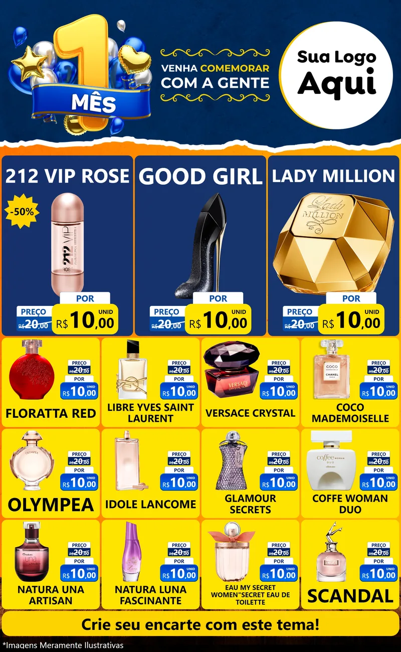 Modelo de Encarte para Encarte Grande com o tema Um Mês de Aniversário para Perfumes
