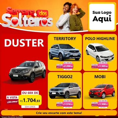Modelo de Rede Social para Feed Facebook com o tema Semana dos Solteiros para Concessionaria de Carros