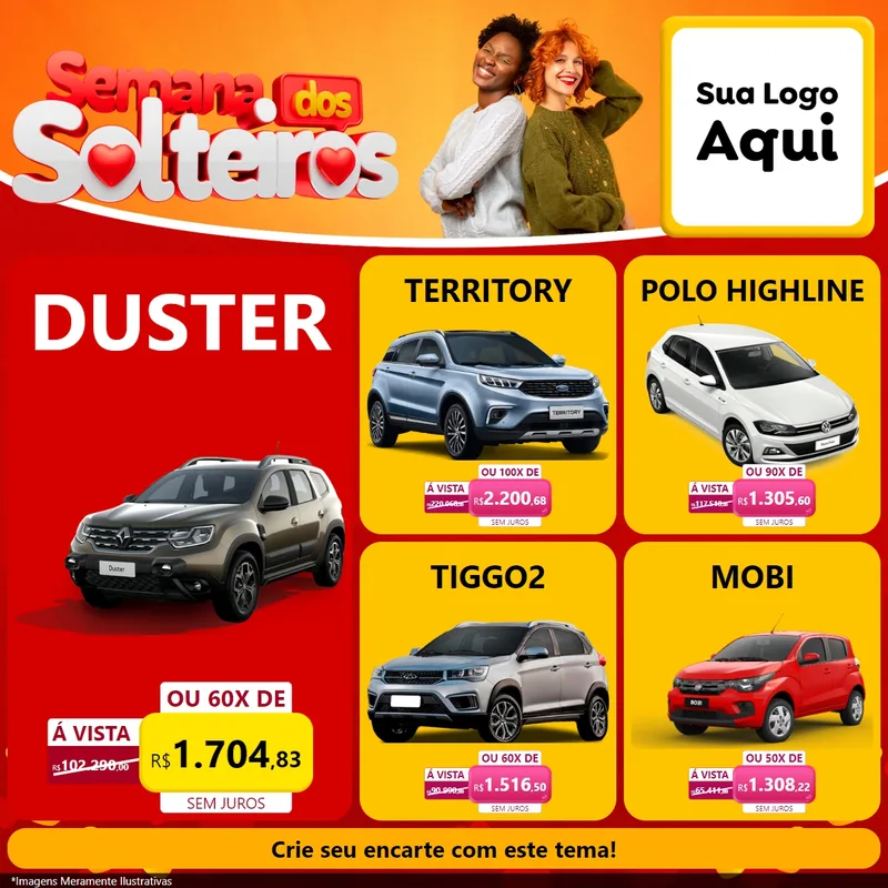 Modelo de Rede Social para Feed Facebook com o tema Semana dos Solteiros para Concessionaria de Carros