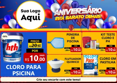 Modelo de Encarte para Encarte A4 Horizontal com o tema Aniversário para Produtos para Piscina