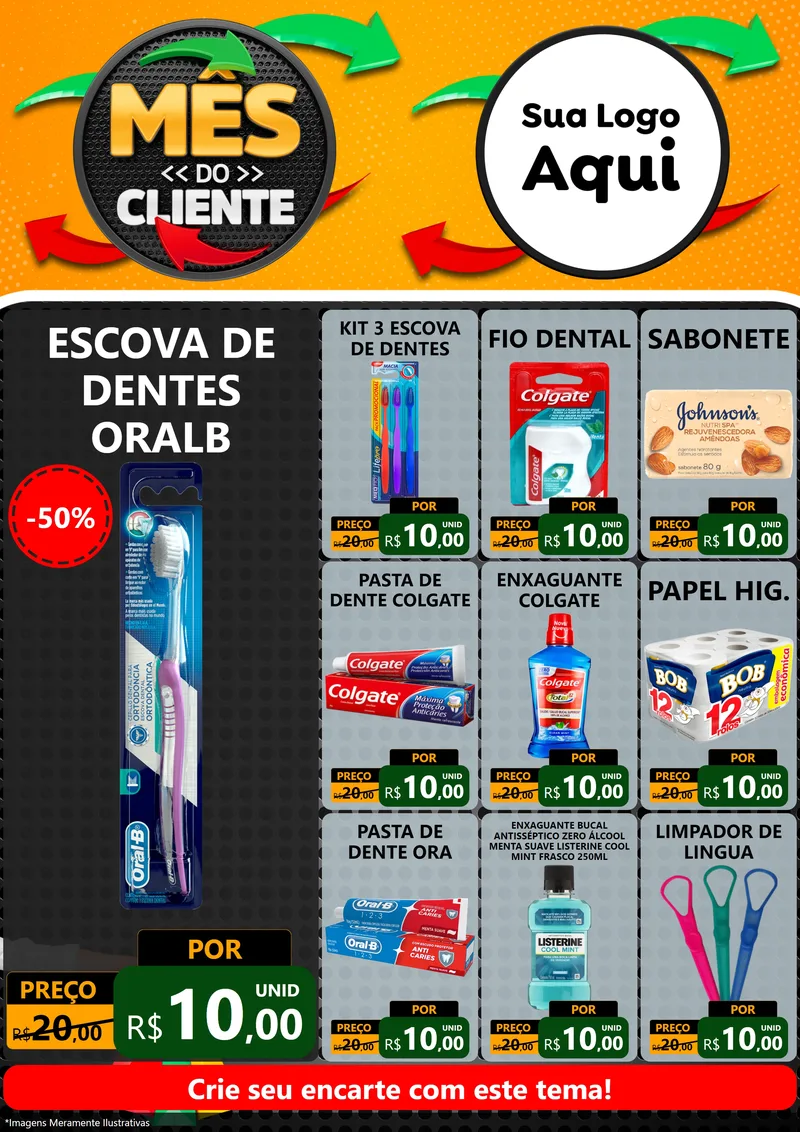 Modelo de Encarte para Encarte A4 Vertical com o tema Mês do Cliente para Higiene Pessoal