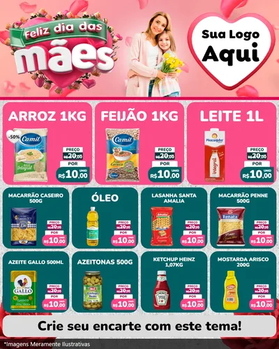 Modelo de Rede Social para Feed Instagram com o tema Feliz Dia das Mães para Supermercado