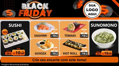 Modelo de TV para TV Horizontal com o tema Black Friday para Comida japonesa