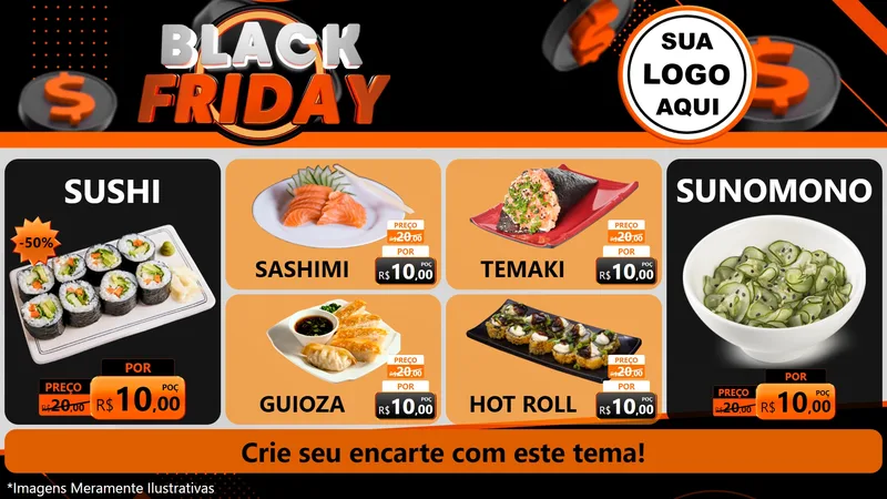 Modelo de TV para TV Horizontal com o tema Black Friday para Comida japonesa