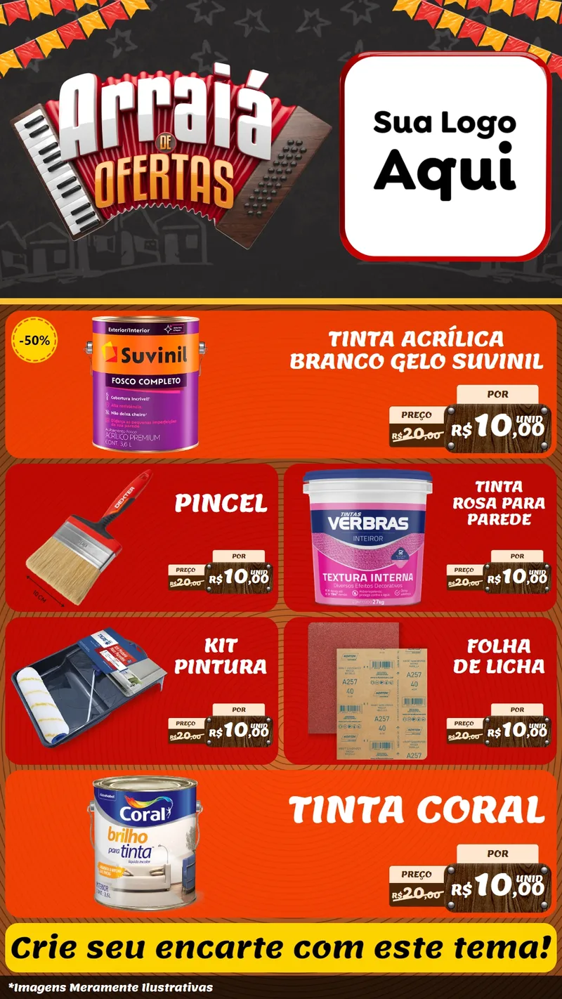 Modelo de TV para TV Vertical com o tema Arraiá de Ofertas - Junina para Tintas e Ferramentas