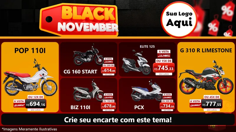 Modelo de TV para TV Horizontal com o tema Black November para Concessionaria de Motos