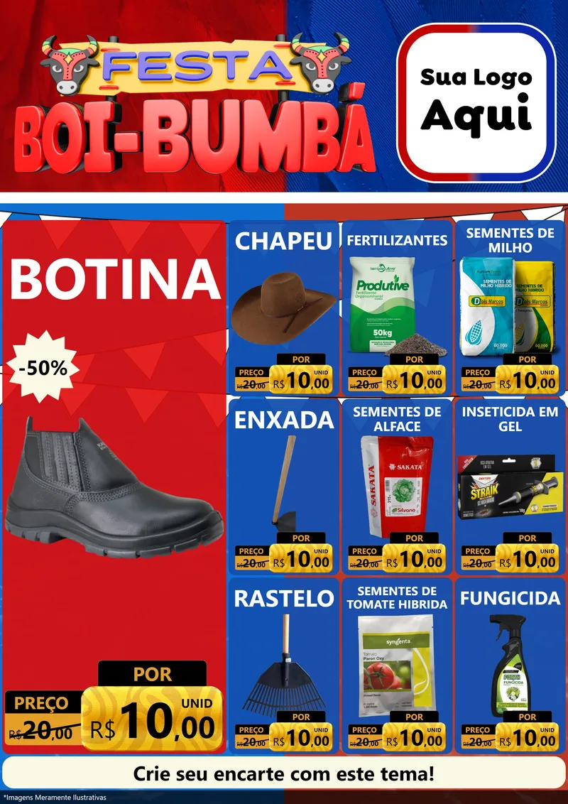 Modelo de Encarte para Encarte A4 Vertical com o tema Festa Boi Bumbá para Agropecuária