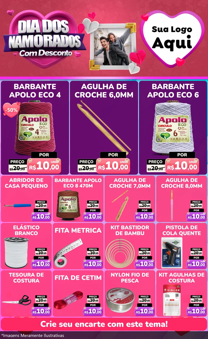 Modelo de Encarte para Encarte Grande com o tema Dia Dos Namorados Com Desconto para Armarinho e Aviamentos