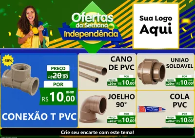 Modelo de Encarte para Encarte A4 Horizontal com o tema Ofertas da Semana da Independência para Tubos e conexões