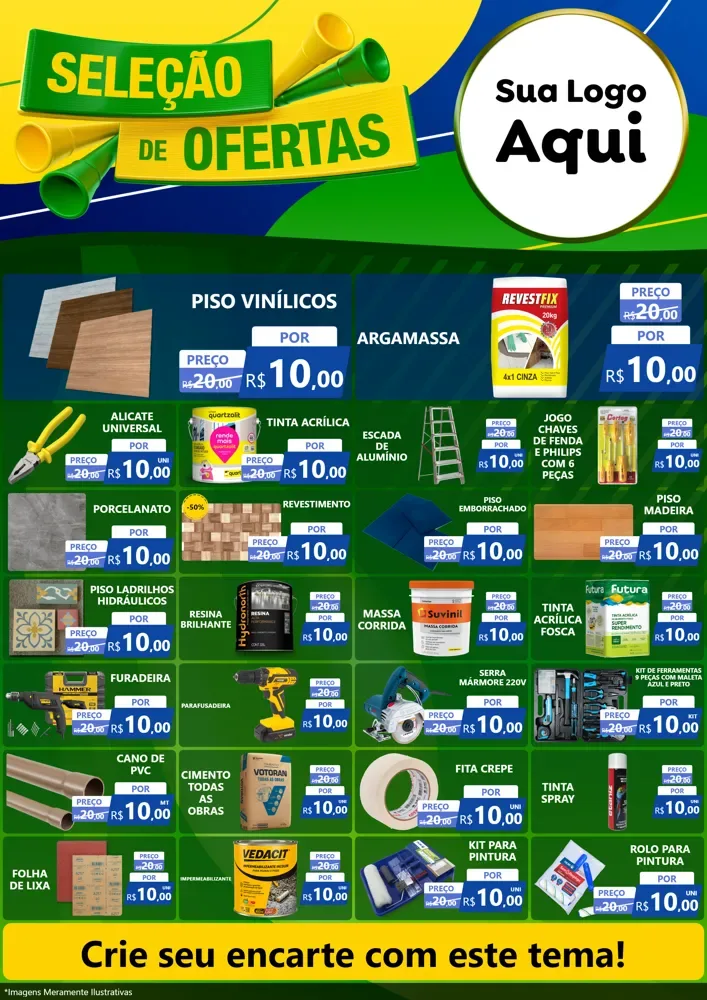 Modelo de Encarte para Encarte A4 Vertical com o tema Seleção de Ofertas - Copa para Material para Construção