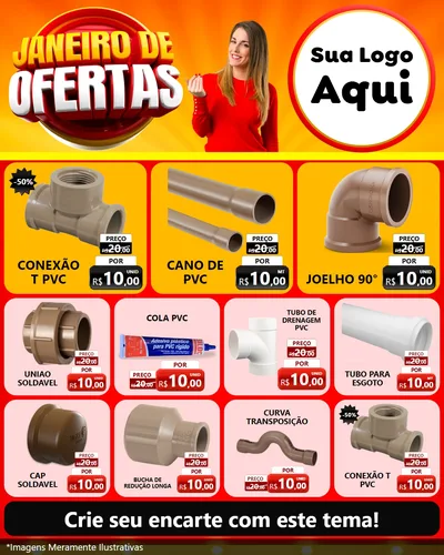 Modelo de Rede Social para Feed Instagram com o tema Janeiro de Ofertas para Tubos e conexões