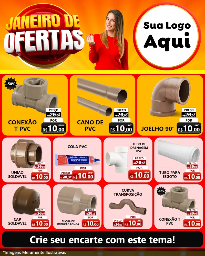 Modelo de Rede Social para Feed Instagram com o tema Janeiro de Ofertas para Tubos e conexões