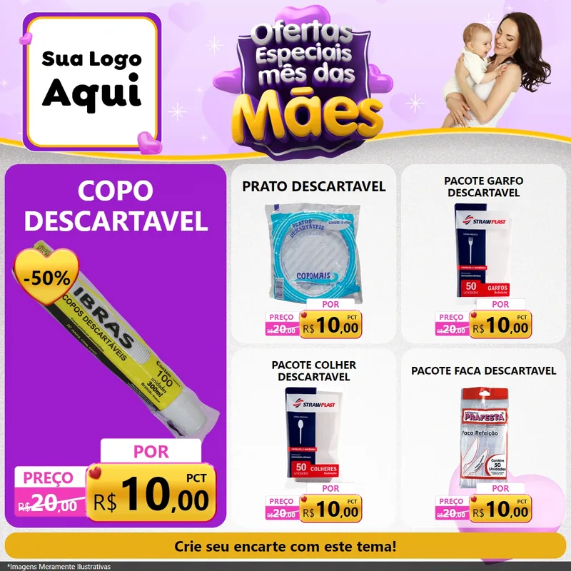Modelo de Rede Social para Feed Facebook com o tema Ofertas Especiais - Mês das Mães para Embalagens