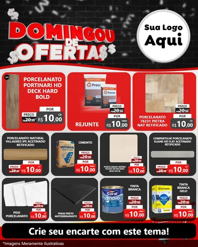 Modelo de Rede Social para Feed Instagram com o tema Domingou de Ofertas para Pisos e revestimentos