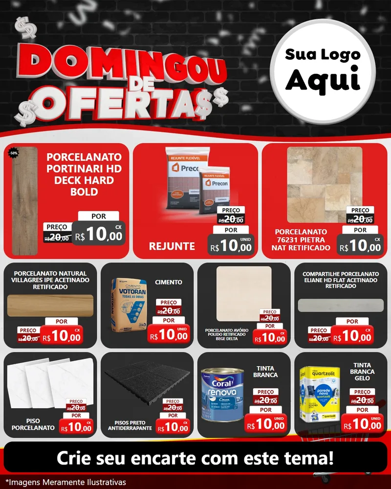 Modelo de Rede Social para Feed Instagram com o tema Domingou de Ofertas para Pisos e revestimentos