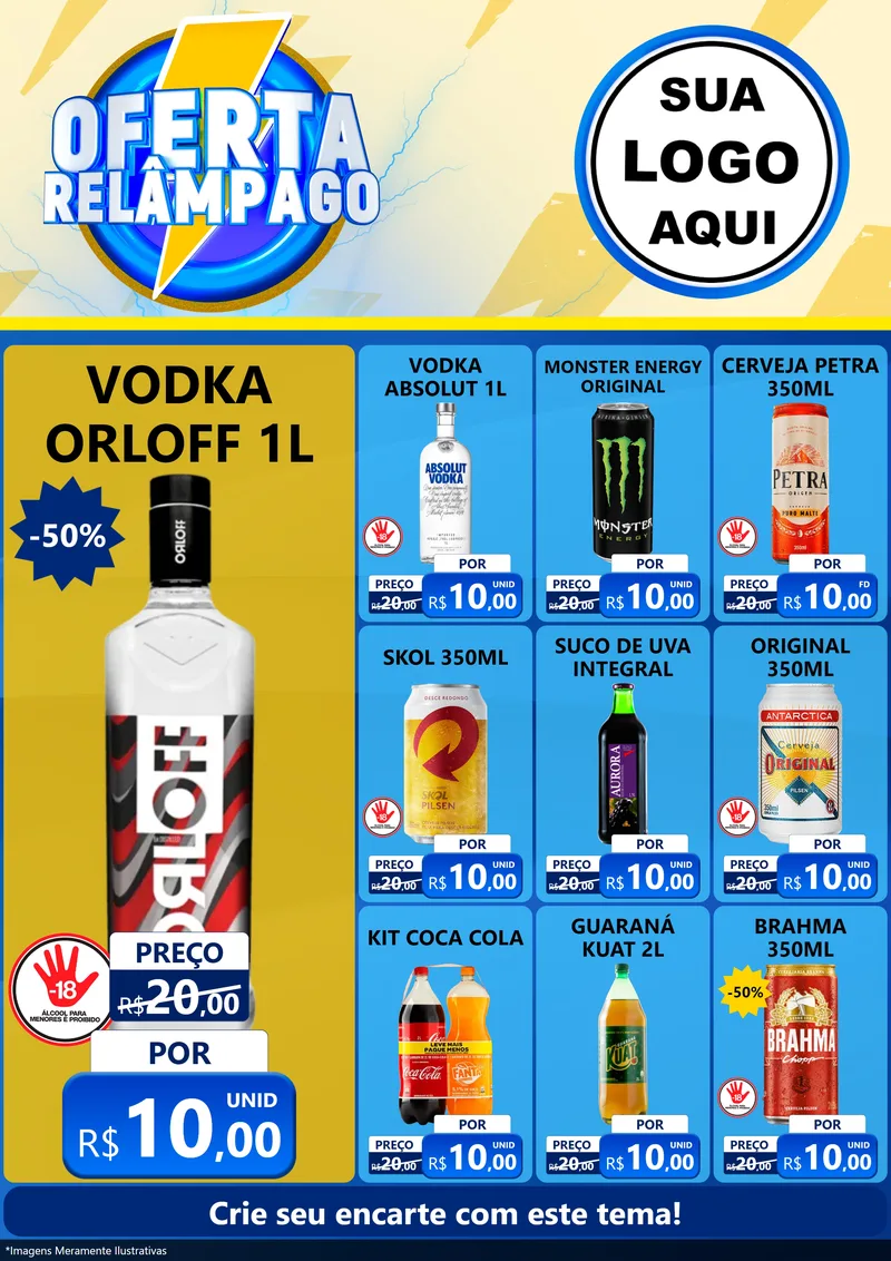 Modelo de Encarte para Encarte A4 Vertical com o tema Oferta Relâmpago para Distribuidora de bebidas