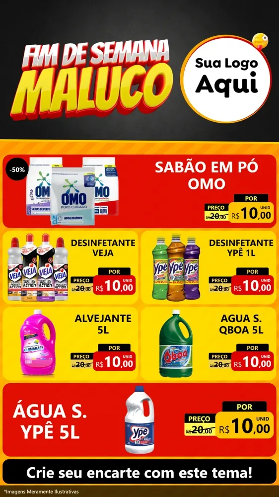 Modelo de TV para TV Vertical com o tema Final de Semana Maluco para Produtos de Limpeza