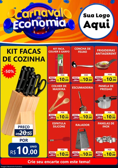 Modelo de Encarte para Encarte A4 Vertical com o tema Carnaval da Economia para Utilidades Domésticas