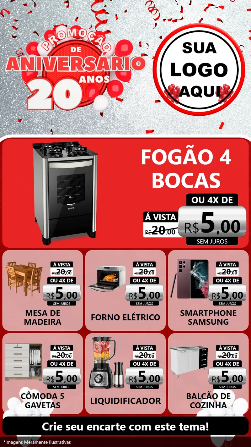 Modelo de Rede Social para Stories com o tema Promoção de Aniversário - 20 Anos para Móveis e Eletro