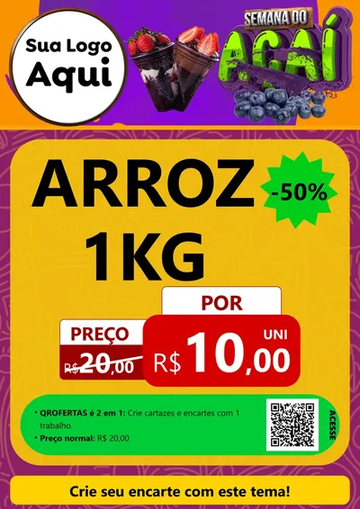 Modelo de Cartaz para Cartaz A4 Vertical com o tema Semana do Açaí para Supermercado