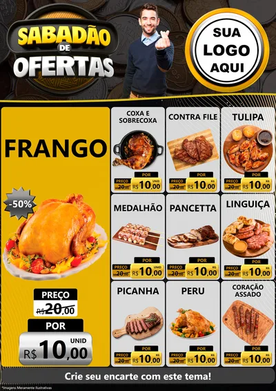 Modelo de Encarte para Encarte A4 Vertical com o tema Sabadão de Ofertas para Assados