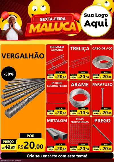 Modelo de Encarte para Encarte A4 Vertical com o tema Sexta-feira Maluca para Ferragens