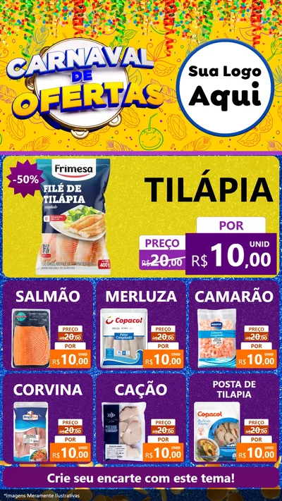 Modelo de Rede Social para Stories com o tema Carnaval de Ofertas para Peixaria