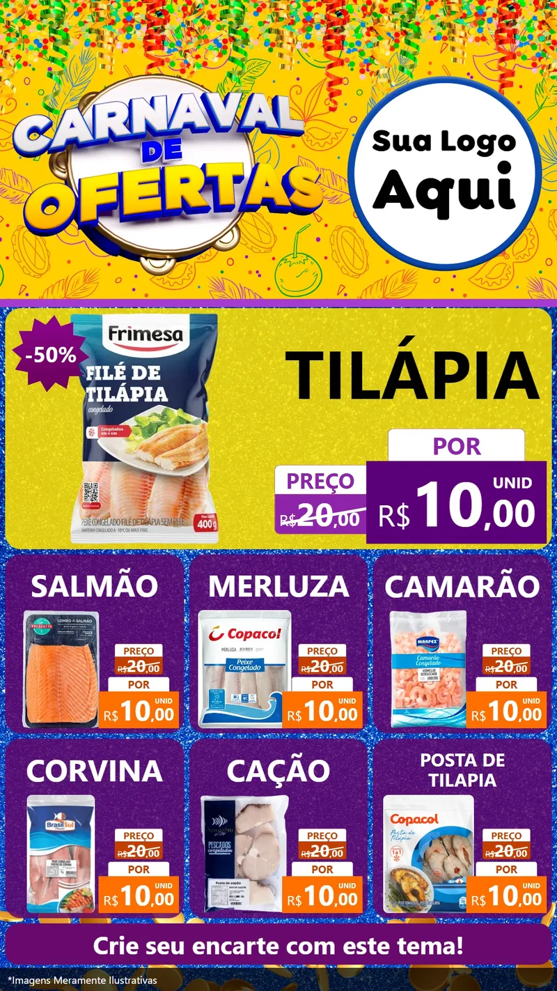 Modelo de Rede Social para Stories com o tema Carnaval de Ofertas para Peixaria