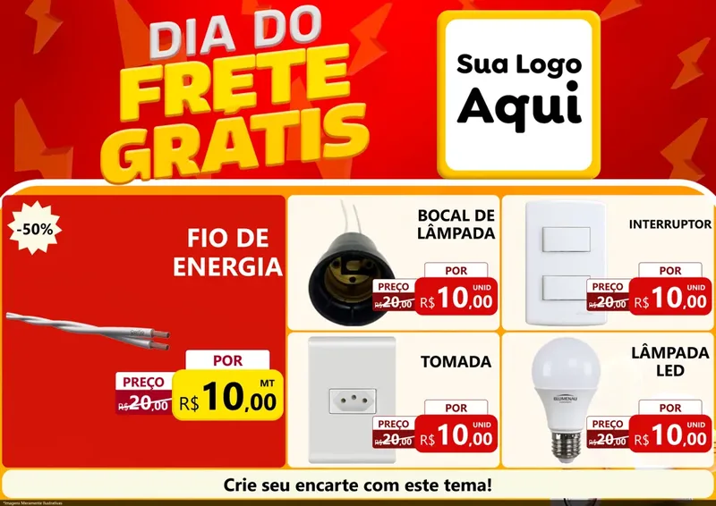 Modelo de Encarte para Encarte A4 Horizontal com o tema Dia do Frete Grátis para Materiais Elétricos