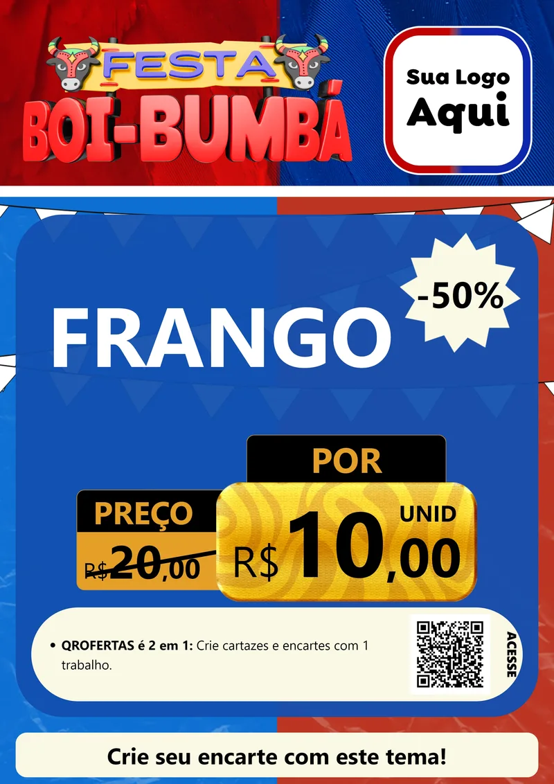 Modelo de Cartaz para Cartaz A4 Vertical com o tema Festa Boi Bumbá para Assados