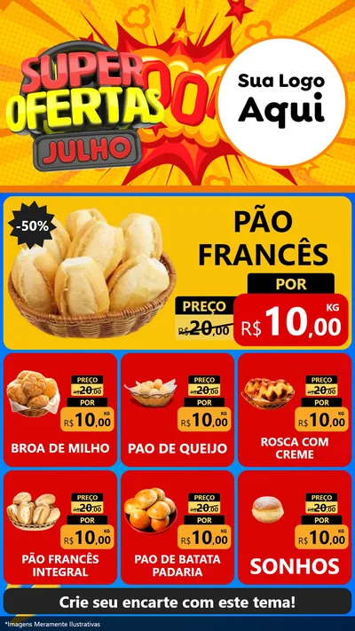 Modelo de Rede Social para Stories com o tema Super Ofertas Julho para Padaria