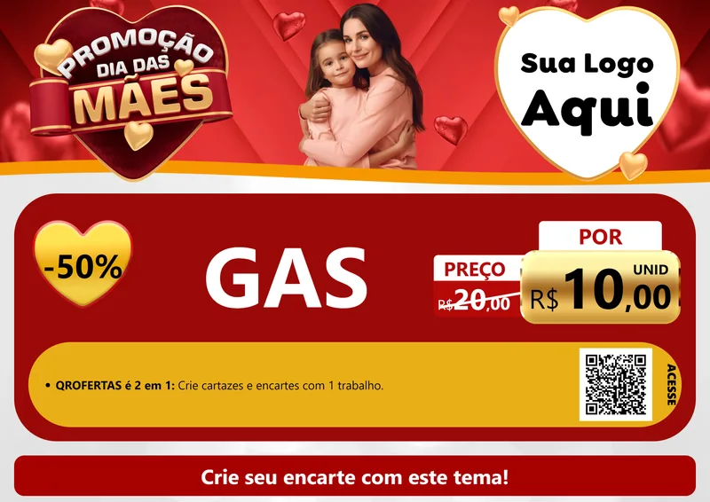 Modelo de Cartaz para Cartaz A4 Horizontal com o tema Promoção Dia das Mães para Água e gás