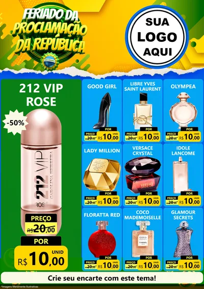 Modelo de Encarte para Encarte A4 Vertical com o tema Feriado da Proclamação da República para Perfumes