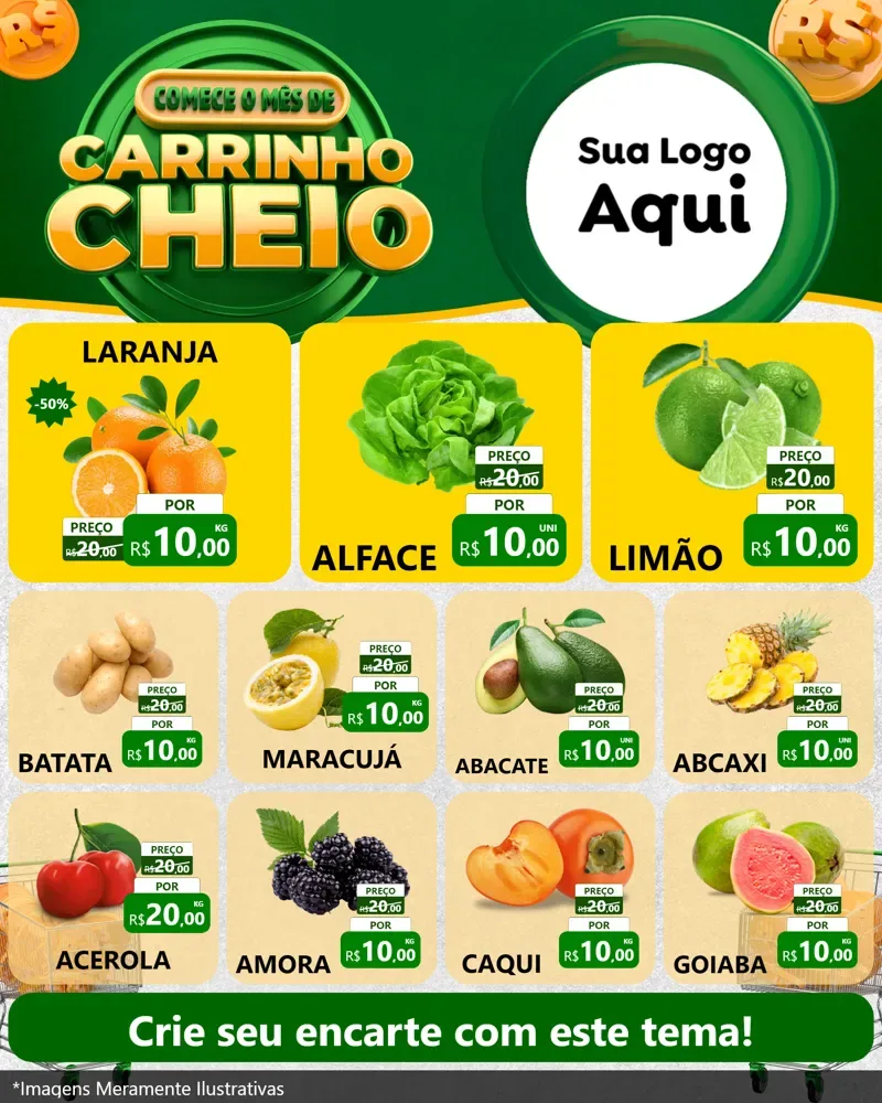 Modelo de Rede Social para Feed Instagram com o tema Carrinho Cheio para Hortifrúti