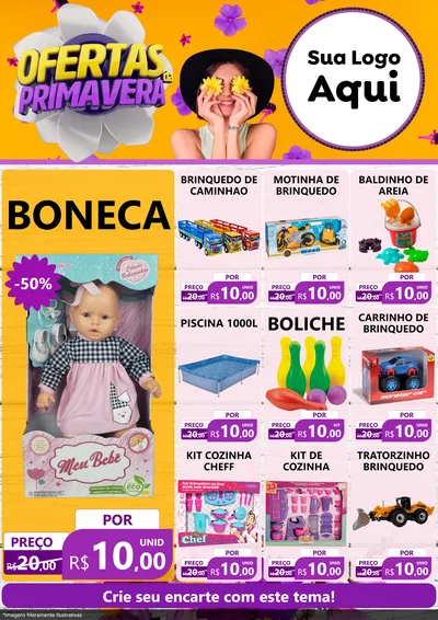 Modelo de Encarte para Encarte A4 Vertical com o tema Ofertas Da Primavera para Brinquedos
