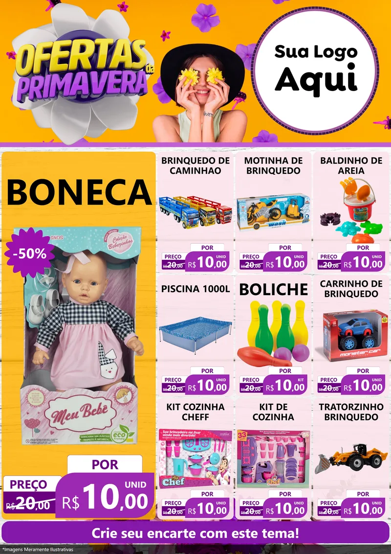 Modelo de Encarte para Encarte A4 Vertical com o tema Ofertas Da Primavera para Brinquedos