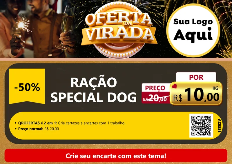 Modelo de Cartaz para Cartaz A4 Horizontal com o tema Oferta da Virada para Pet Shop