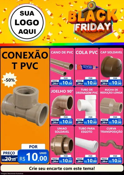 Modelo de Encarte para Encarte A4 Vertical com o tema Black Friday para Tubos e conexões