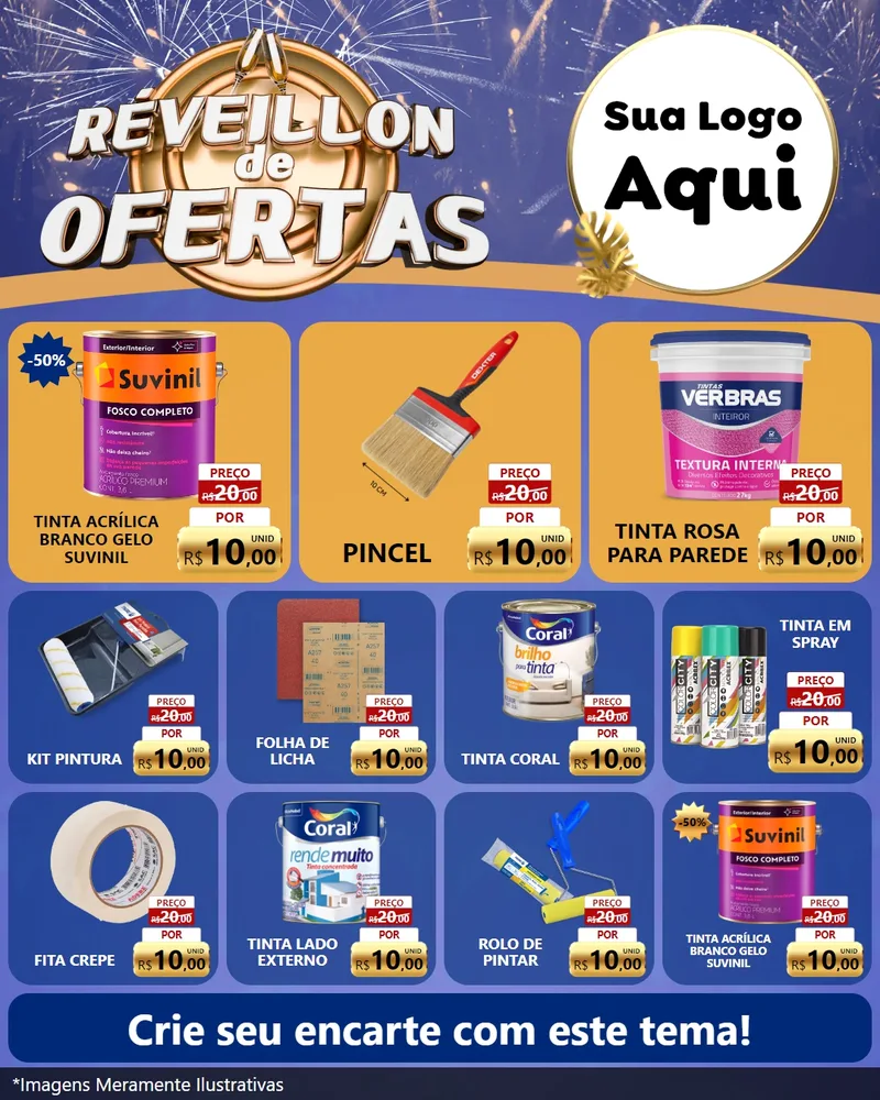 Modelo de Rede Social para Feed Instagram com o tema Réveillon de Ofertas para Tintas e Ferramentas