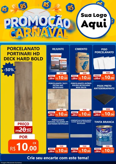 Modelo de Encarte para Encarte A4 Vertical com o tema Promoção de Carnaval para Pisos e revestimentos