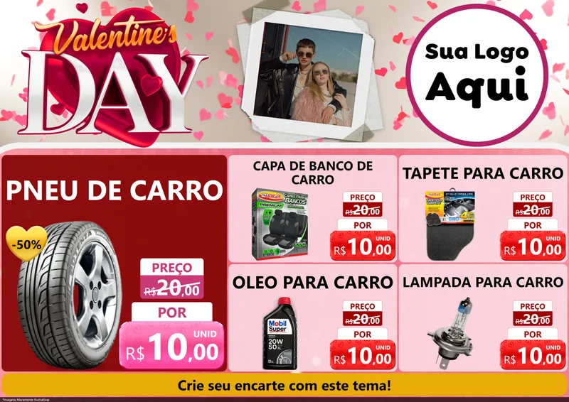 Modelo de Encarte para Encarte A4 Horizontal com o tema Valentine's Day para Auto peças