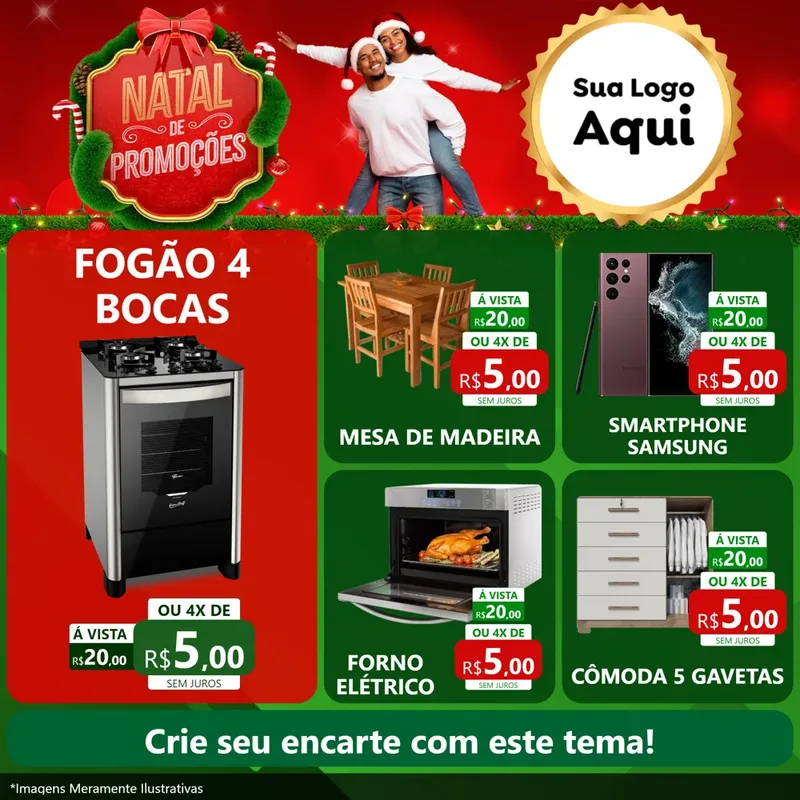 Modelo de Rede Social para Feed Facebook com o tema Natal de Promoções para Móveis e Eletro