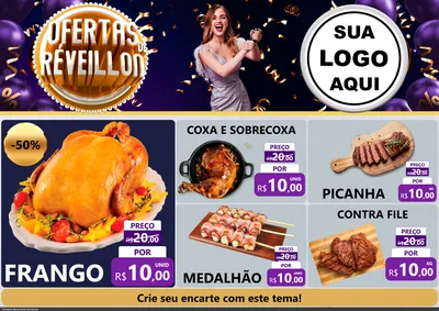 Modelo de Encarte para Encarte A4 Horizontal com o tema Ofertas de Réveillon para Assados
