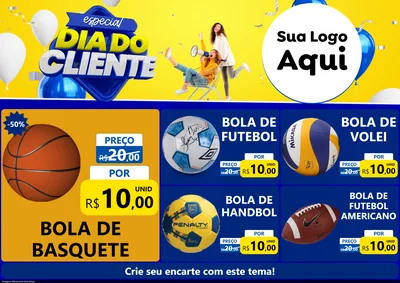 Modelo de Encarte para Encarte A4 Horizontal com o tema Especial Dia do Cliente para Artigos Esportivos